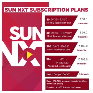 Sun NXT Subscription Plans and Pricing