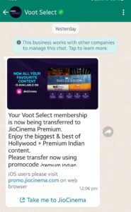 Voot Select membership is now being transferred to JioCinema Premium